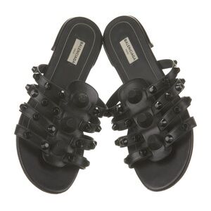 Balenciaga Women's Cagole Slide Sandals Studded Leather Black US10/IT40